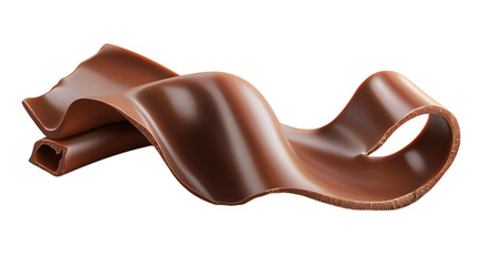 Chocolate curl with smooth texture and detailed edges, isolated on transparent white background. 