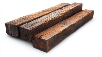 Fototapeta premium Aged Wooden Beams on White Background for Rustic Design Projects, Perfect for Interior Decor, Furniture Design, and Vintage Aesthetic Inspirations.