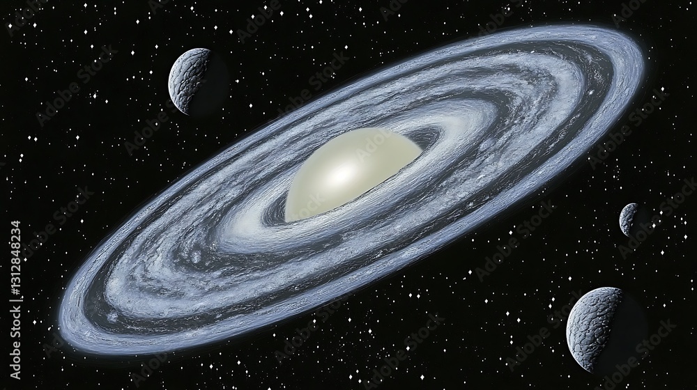 Poster a celestial depiction of a developing planetary system in space