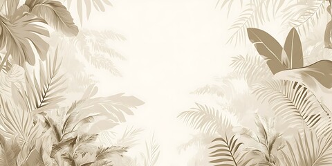 Sepia-toned tropical leaves frame a bright background. Lush foliage evokes a serene, tranquil atmosphere