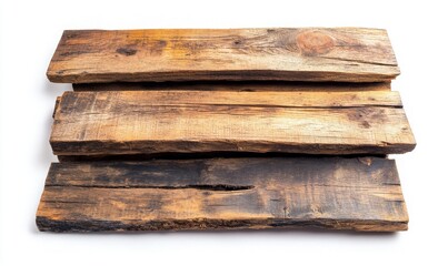 Aged Wooden Planks Displayed on White Background for Rustic Design Concepts