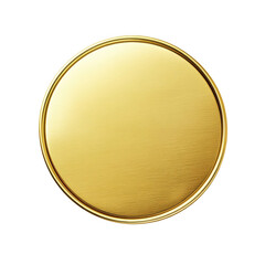 Golden circular badge, top view, white background