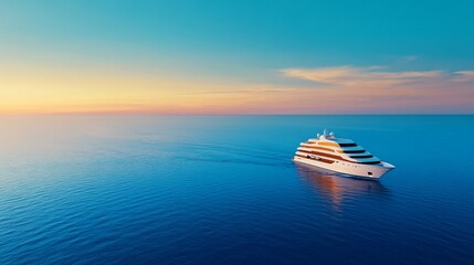 A large luxury cruise ship sailing on vast blue ocean waters