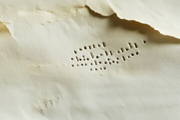 A close up of an old paper with embossed text