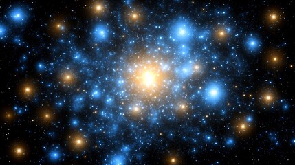 Fototapeta premium Bright blue and golden stars illuminated against a black background