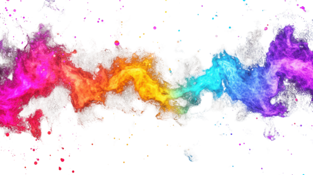 Rainbow fire flames flowing on transparent background