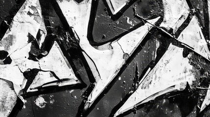 Fototapeta premium Black and white brush pen letters are rendered as graffiti symbols on a wall, featuring melted paint effects.