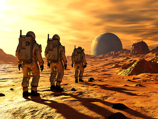 The Mars space mission crew preparing for an extravehicular activity