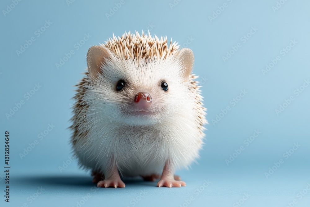 Poster hedgehog standing on a light blue background with a curious expression showcasing its unique feature