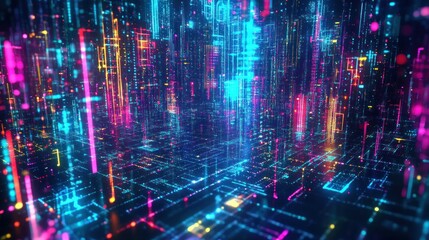 Fototapeta premium Neon City of Data Streams