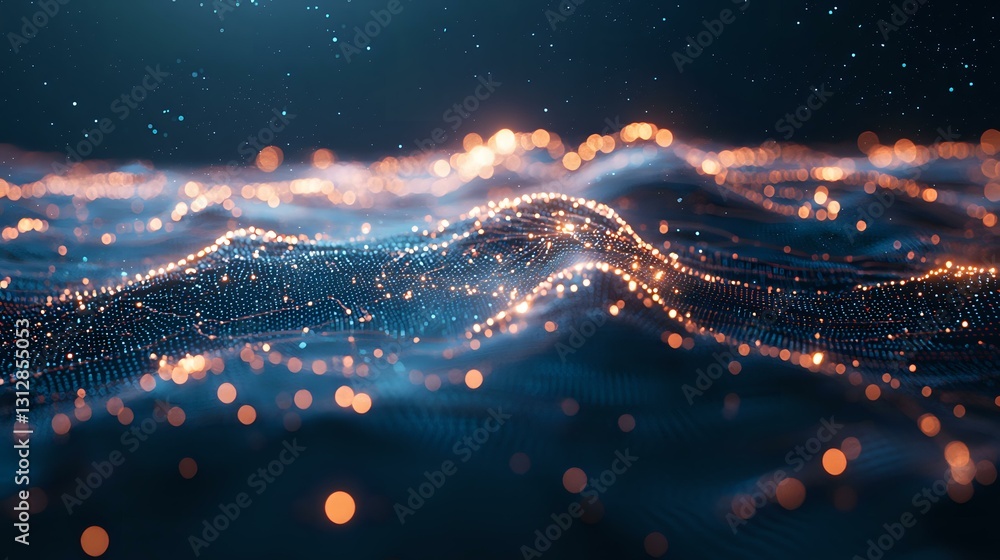 Aufkleber abstract glowing wave pattern with bokeh light effects on dark background, featuring luminous partic