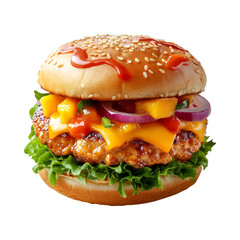 Mango Habanero Chicken Burger Isolated on Transparent Background