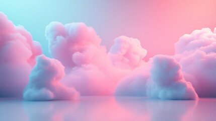 Blue, fantastic 3D clouds appear on the floor, blending seamlessly with the sky and landscape.