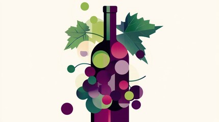 Abstract wine bottle design with grapes