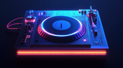 Fototapeta premium Neon DJ Tech in Dark Studio