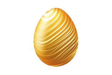 Vector Easter egg in golden color with a linear, abstract, wavy texture, isolated on a white background
