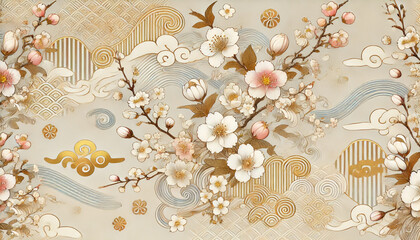 和風エレガンス – 桜と伝統的な金の装飾