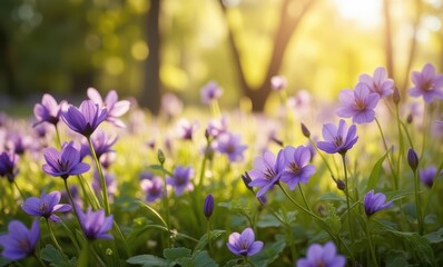 Purple flowers blooming in the sunlight