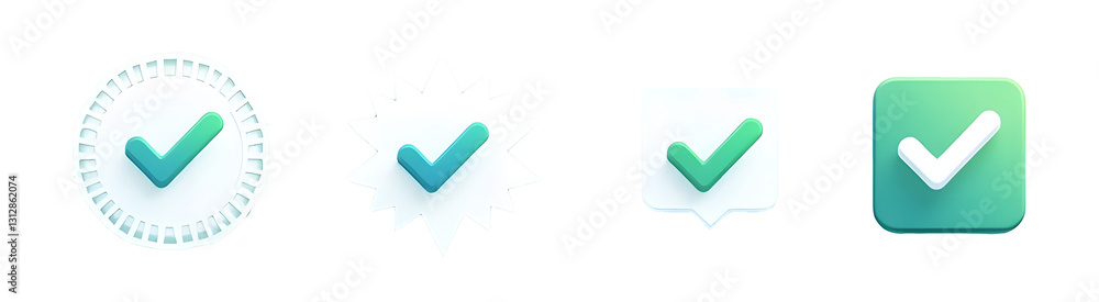 Aufkleber set of checkmark icons in green and blue. includes checkmarks in squares, circles, shields, and star