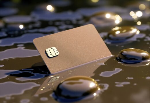 Credit Card Submerged in Oily Liquid with Round Objects - Powered by Adobe