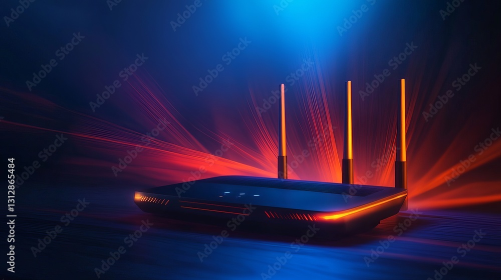 Poster modern wireless router technology digital network high speed internet connection device futuristic d