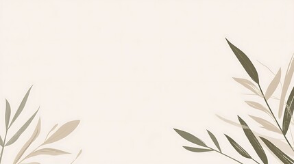 Elegant minimalist botanical illustration featuring delicate branches and leaves in muted beige and olive green tones against a soft cream backdrop