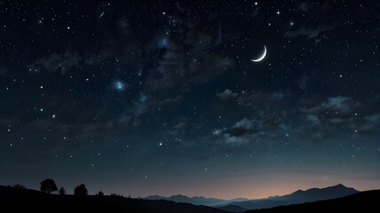 illustration of a night sky with stars and a moon in minimalist style