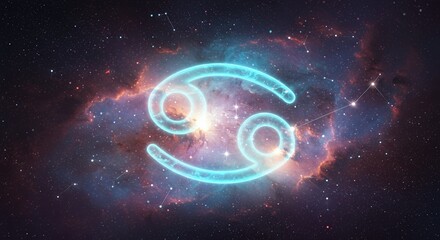 Glowing Zodiac Sign in Nebula Cosmic Sky Background with Stars