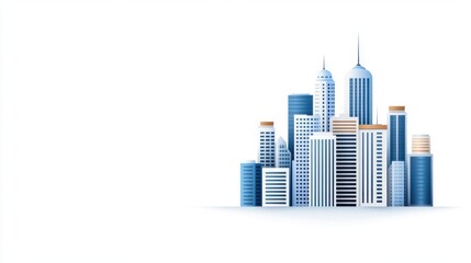 Obraz premium Modern Urban Skyline Illustration with Skyscrapers and Contemporary Architectural Designs on a White Background