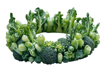 Unique crown made entirely of fresh green vegetables showcases creativity and healthy eating at a local food festival