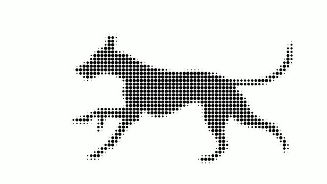 Animated running dog in halftone on light background