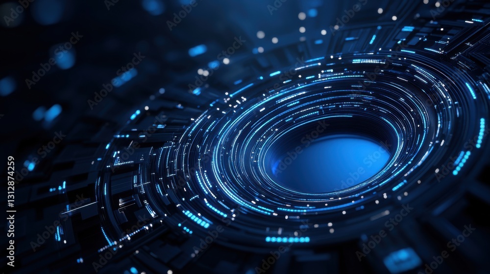 Poster abstract digital background with blue light circles and technology elements for modern design projec