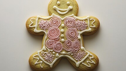 Decorated Gingerbread Man Cookie with Pink Icing Swirls