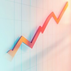 Upward arrow graph showing rising trend on frosted glass background, soft overhead light, pastel palette, clean sharp lines, and close-up view emphasizing clarity and innovation.