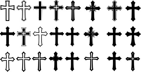 Fototapeta premium vector set Religious CROSS BUNDLE, Jesus Cross, Old Rugged Cross , Christian ,Cross , Religious , Cross ClipArt, Crosses, Catholic Cross, Silhouette Cross, Faith Cross