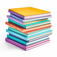 Bright, pastelcolored textbooks stacked with bookmarks, showcasing vibrant hues against a clean white background. Ideal for study