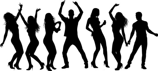 vector set of happy dancing people. Transparent background PNG cutout. 