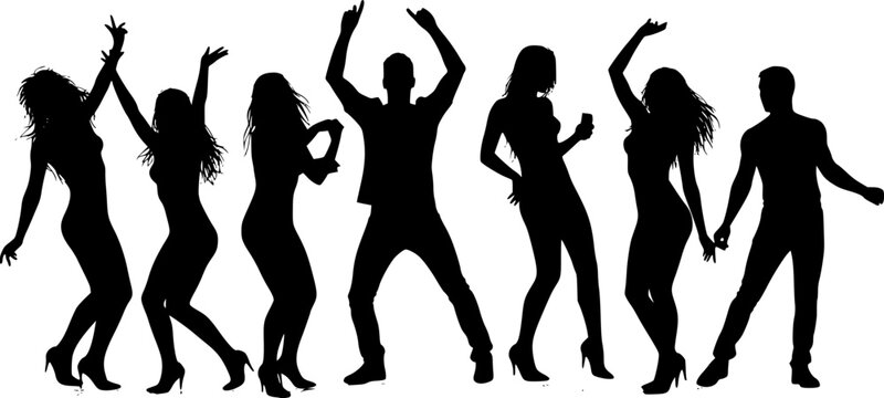 vector set of happy dancing people. Transparent background PNG cutout.

