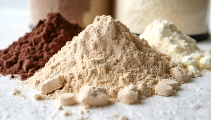 Pile of protein powder isolated on white