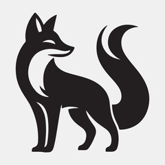 A black and white drawing of a fox with a tail