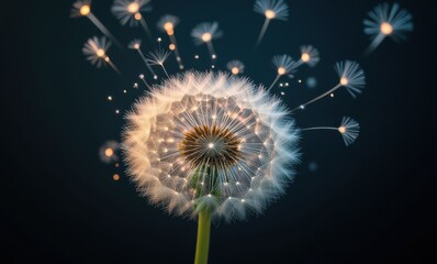 Dandelion seeds floating in the air