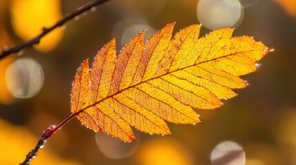 Fototapeta premium Vibrant autumn leaf macro close-up photography of nature's golden palette