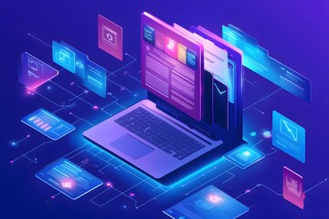 Laptop with digital files and network connections