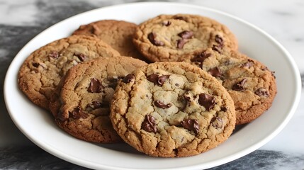 Delicious Homemade Chocolate Chip Cookies on Plate