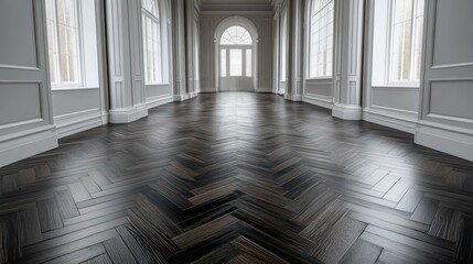 Fototapeta premium Elegant herringbone hardwood floor in a grand hallway