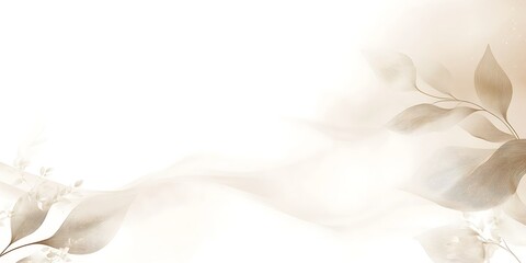 Delicate, flowing beige floral design on white background. Elegant and serene