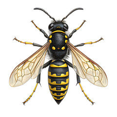 Detailed Illustration of a Black Wasp with Transparent Wings