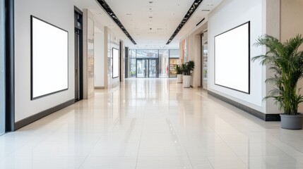 Obraz premium Modern Spacious Hallway with Blank Frames and Natural Light Inviting Design Elements for Display and Decoration