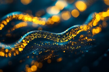 Abstract Digital Wave of Gold and Blue Particles
