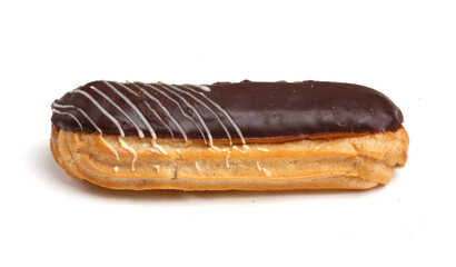chocolate eclair on white background